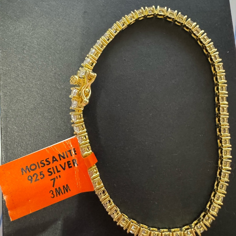 Gold over Silver Moissanite Bracelet 7 inch 3 mm 6 carat